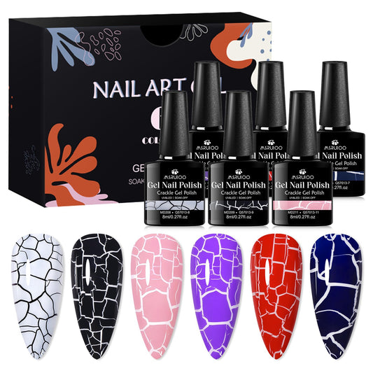 MSRUIOO front packaging of 6PCS crackle gel set showing color variety and convenience