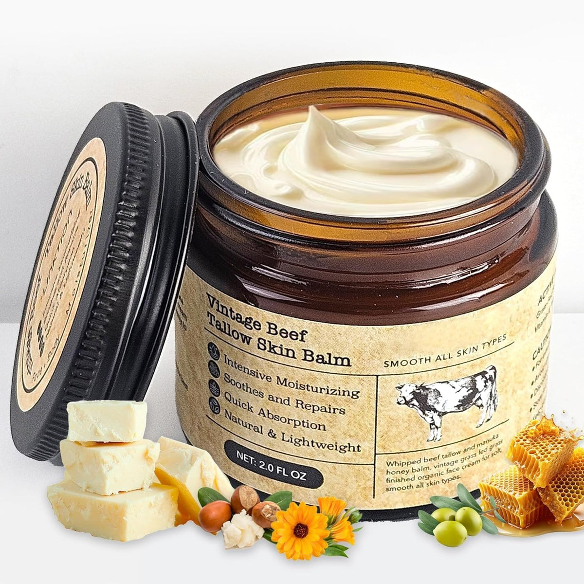 MTGBO front jar showing whipped tallow balm and natural hydration benefits