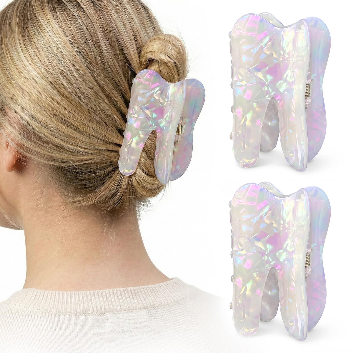 Mtiyoose front view of tooth-shaped clip pair showing playful design and secure hold