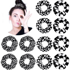 MTLEE front-packaging view showing twelve checkered scrunchies and quantity benefit