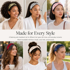 MTLEE headbands styled on bathroom vanity suggesting ready-to-wear convenience