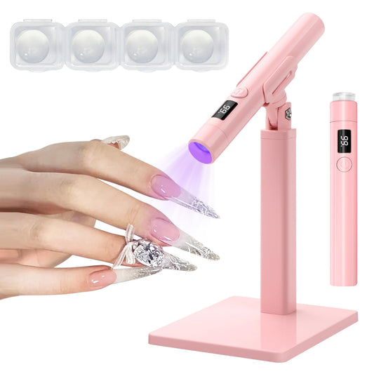 MUCOOS mini front view showing compact pink lamp and curing area for easy use