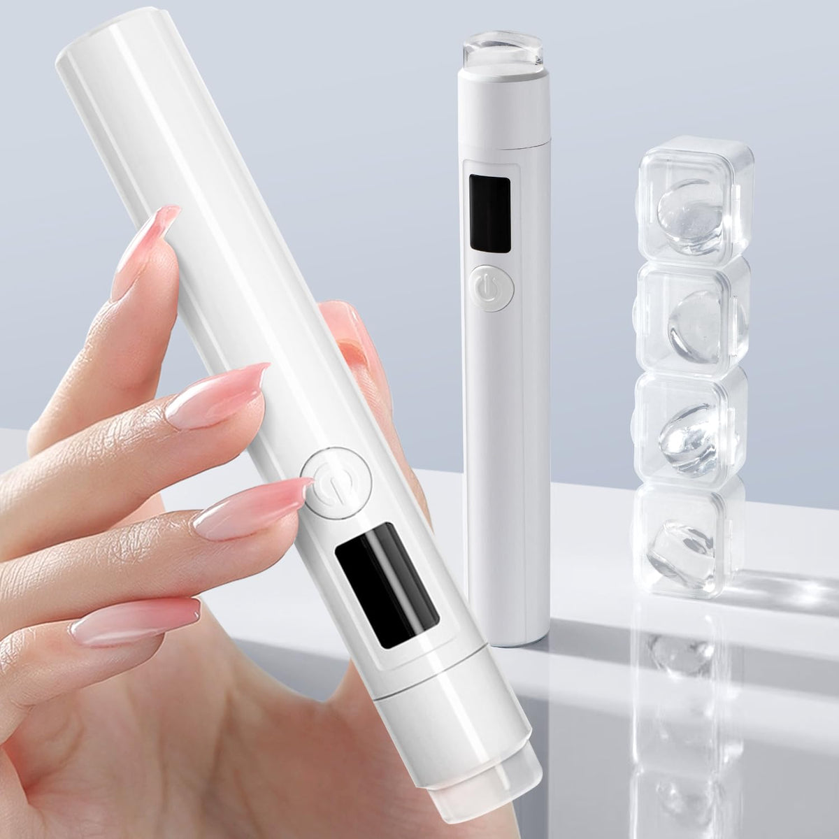 MUCOOS mini UV lamp front view showing compact design and quick curing