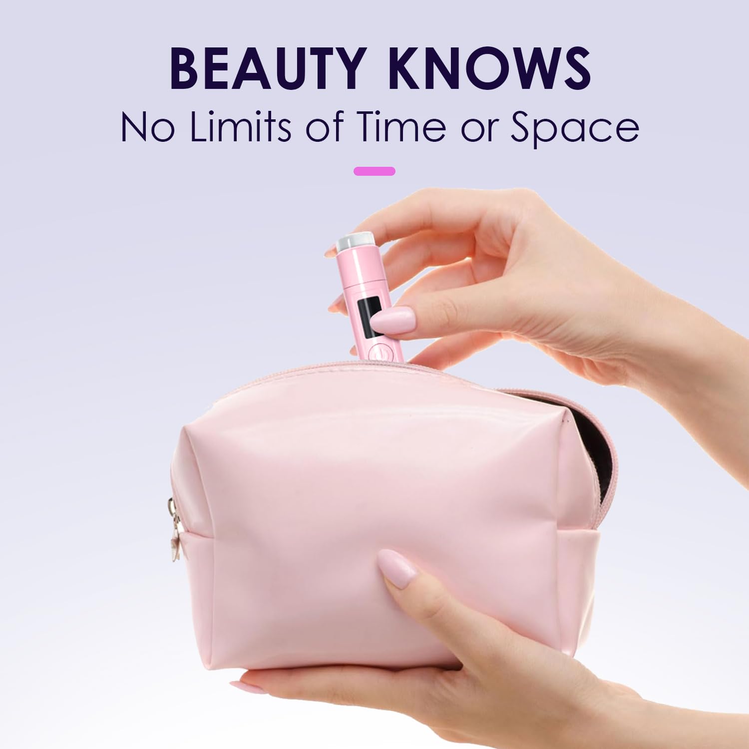 MUCOOS in a travel bag on a vanity highlighting portability and on-the-go manicure convenience