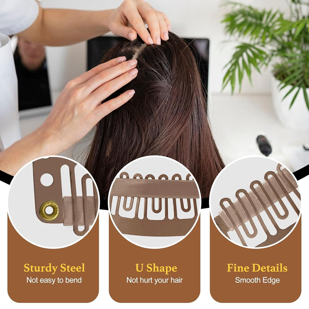 MUIIGOOD clips stitched onto a hair weft showing reliable attachment