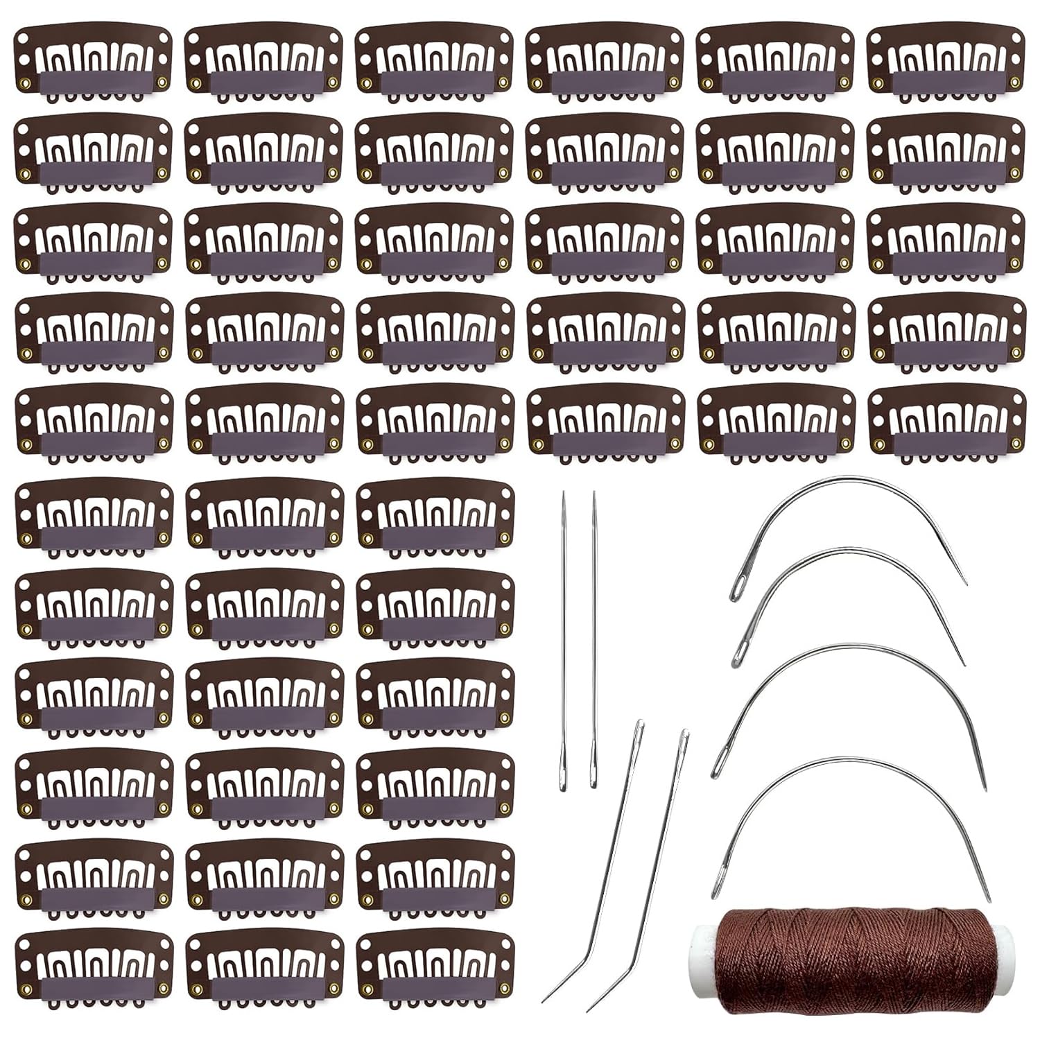 MUIIGOOD front view of brown 50-piece clip kit showing quantity benefit