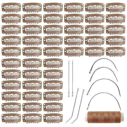 MUIIGOOD front view of 50 light brown clips showing kit contents and convenience