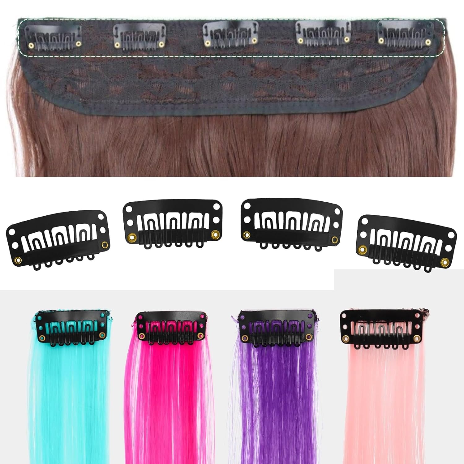 MUIIGOOD clip sewn onto hair weft ready to snap in for easy installation