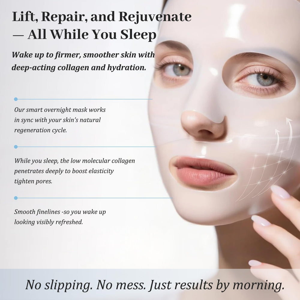 MUQIAN Rosemine mask applied on model at night demonstrating lifting effect