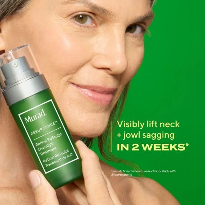 Murad applying retinal serum to neck and chest for firming results