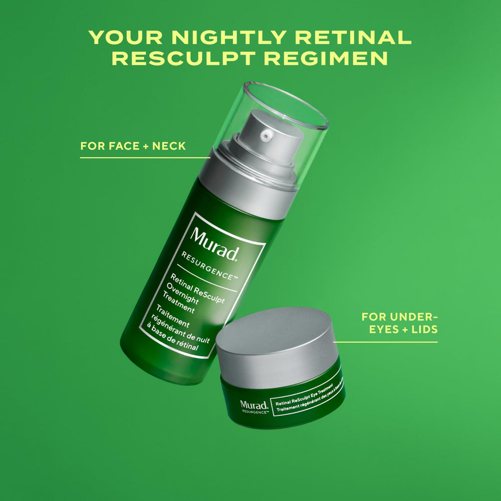 Murad retinal ReSculpt on bathroom counter in lifestyle scene illustrating nightly routine benefit