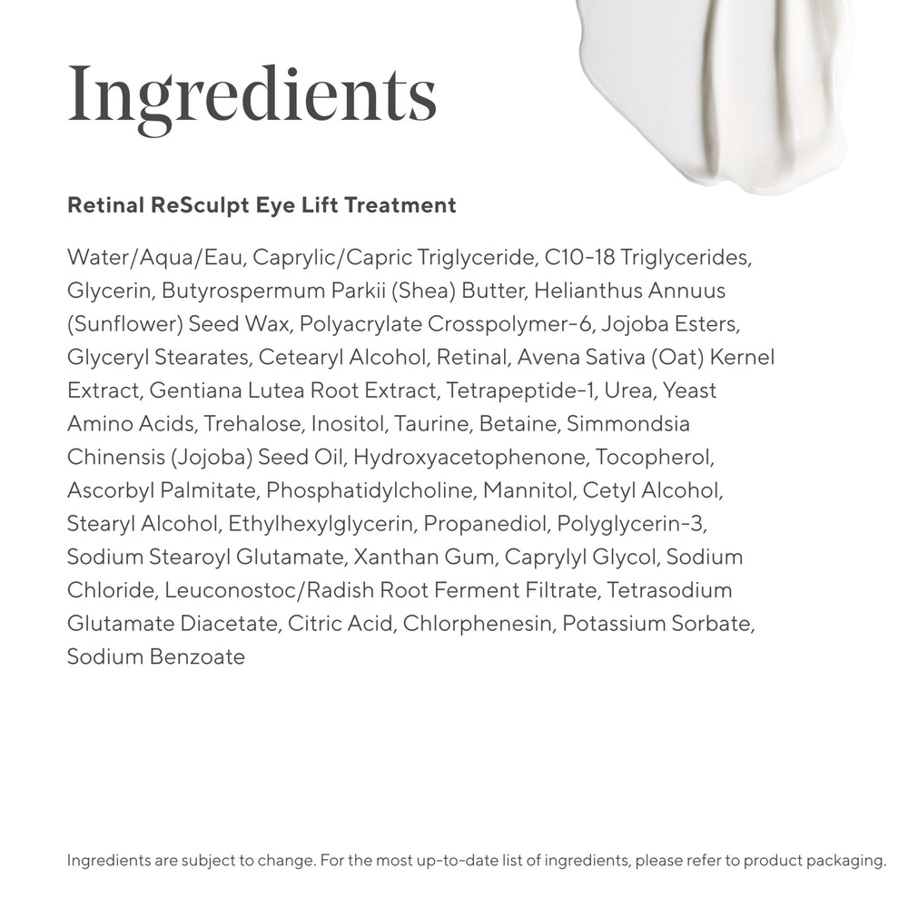 Murad retinal ReSculpt packaging side label showing ingredient callouts and usage benefit