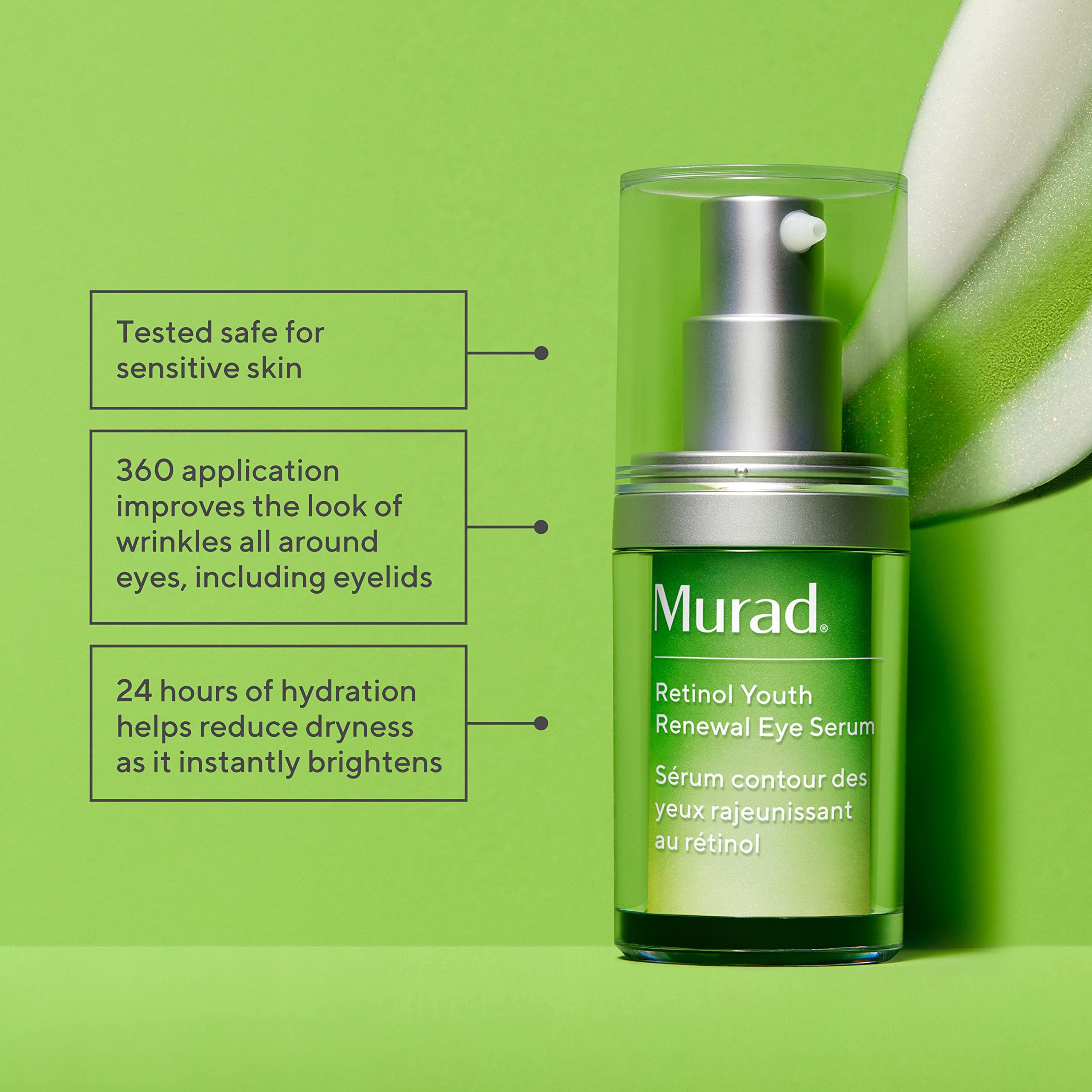 Murad retinol eye serum pump dispenser detail for precise nightly dosing and convenience