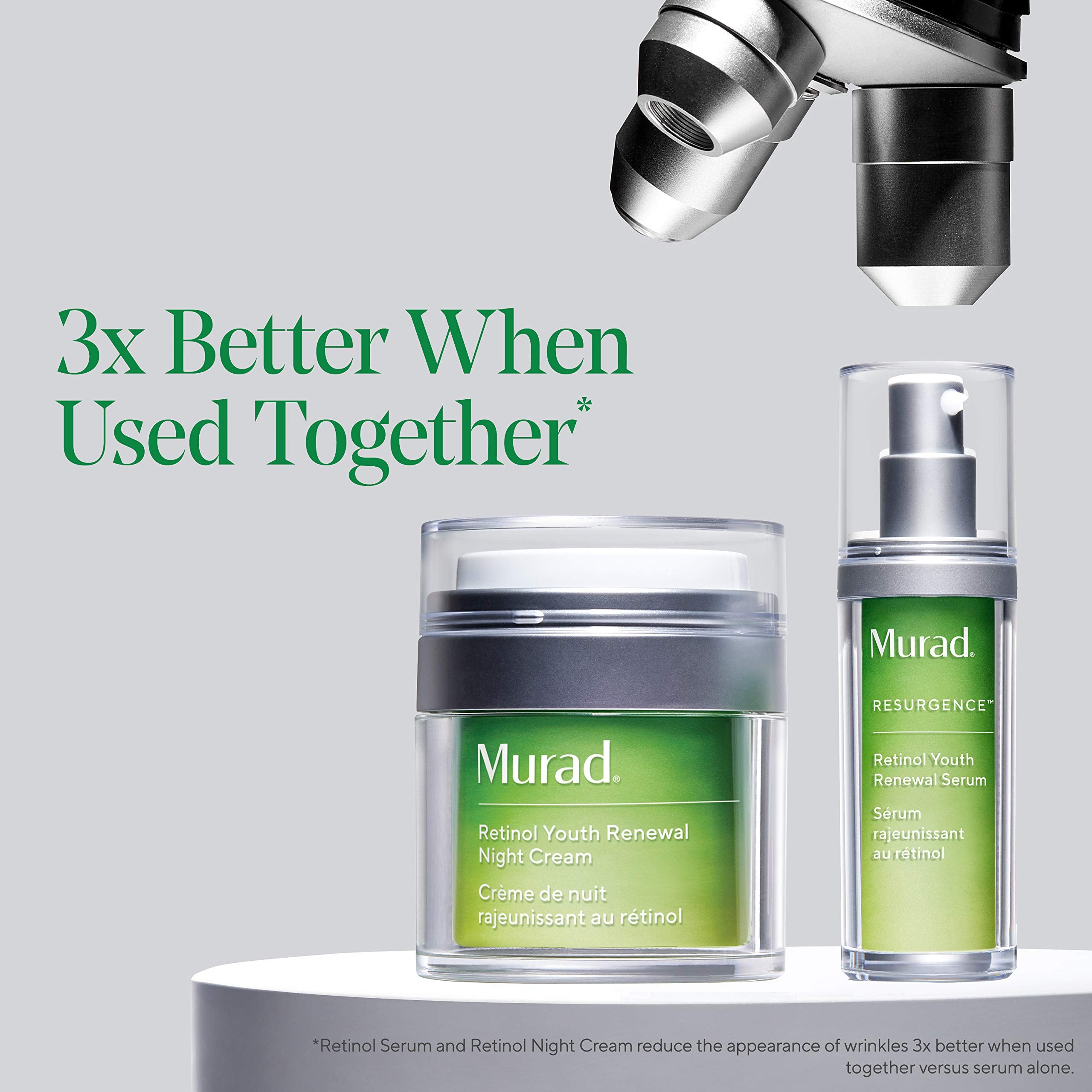 Murad ingredient label focusing on tri-active retinol and hyaluronic acid benefits