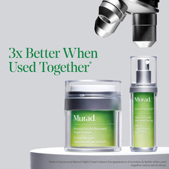 Murad ingredient label focusing on tri-active retinol and hyaluronic acid benefits