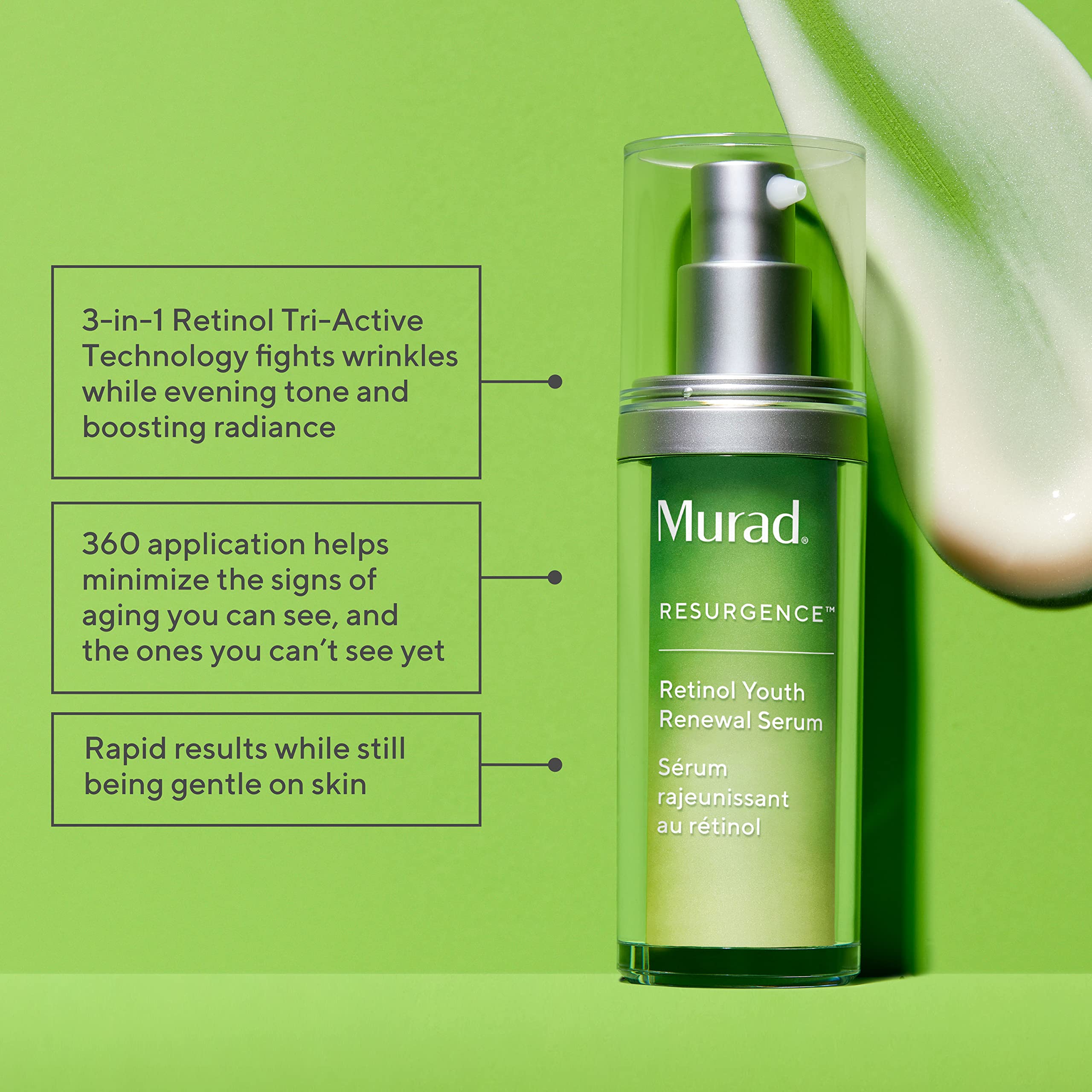 Murad pump closeup highlighting packaging precision and easy controlled dispensing
