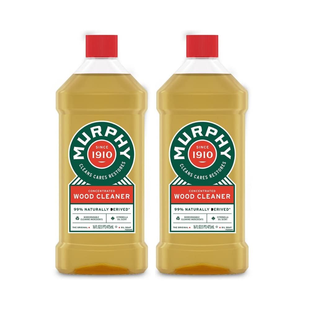 Murphy Oil Soap in use wiping wood table to remove dirt and restore appearance