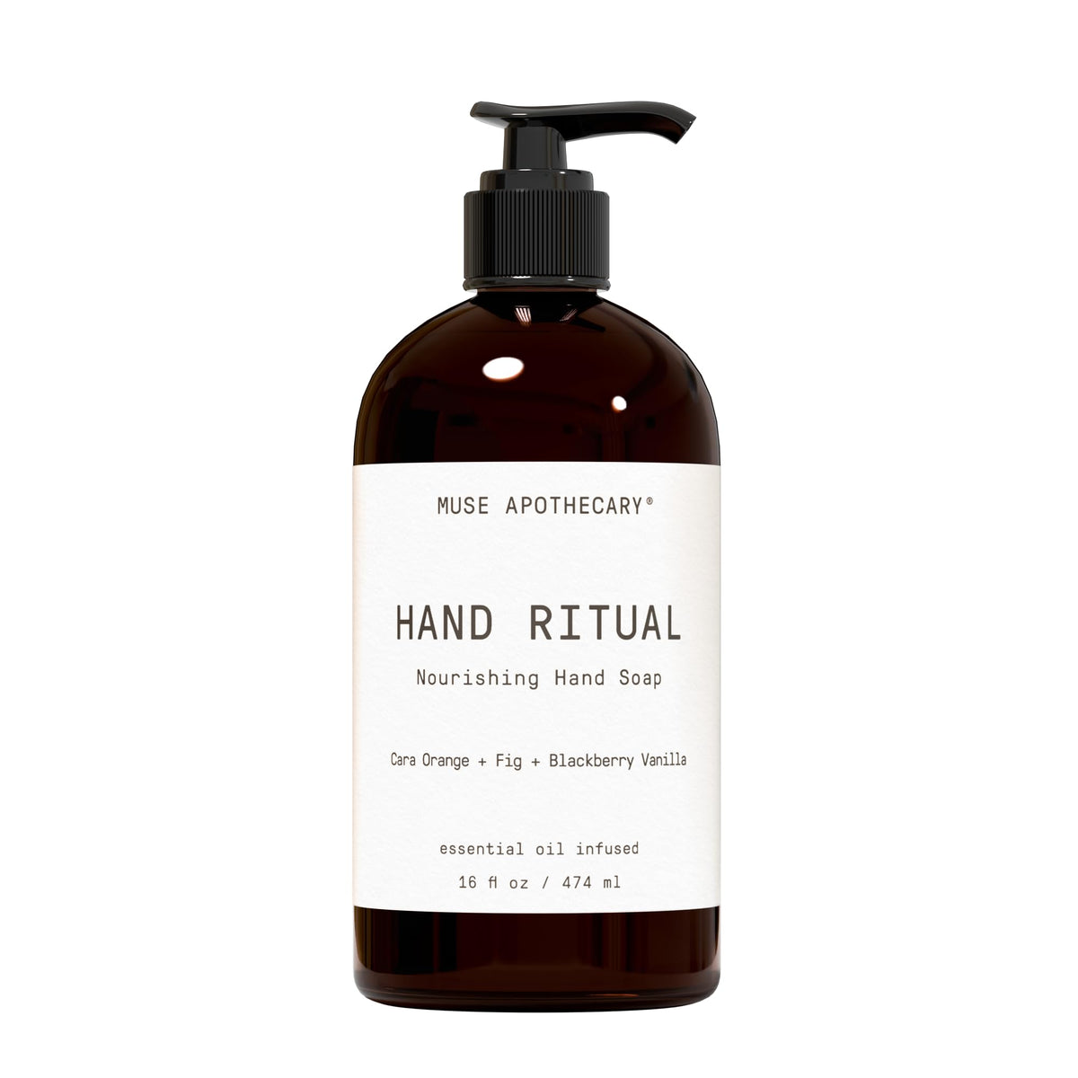 Muse Apothecary front bottle showing Cara Orange Fig scent and elegant packaging benefit