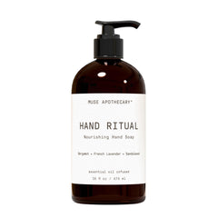 Muse Apothecary front bottle showing bergamot lavender sandalwood scent and elegant design benefit