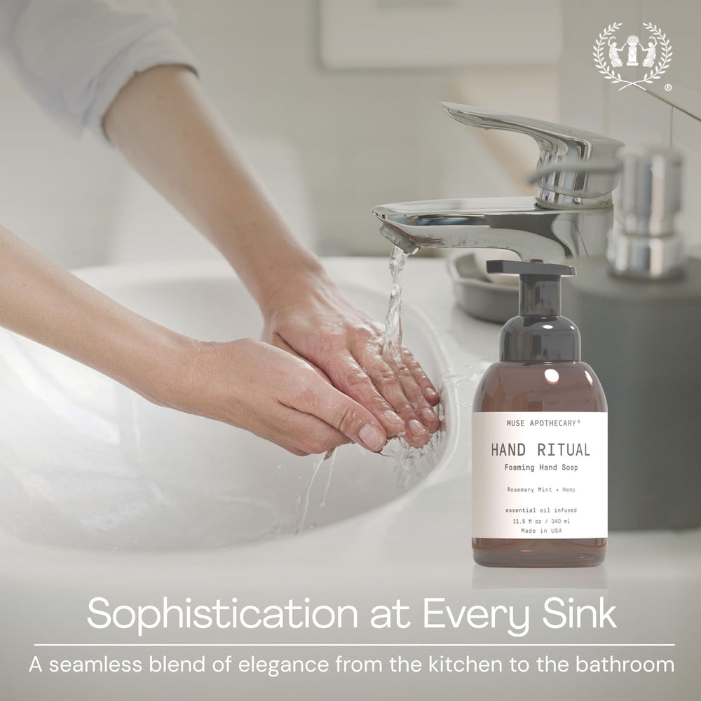 Muse Apothecary hands in use showing foaming wash and quick rinse benefit