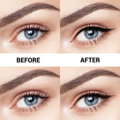 Music Flower applied eyeliner on eye demonstrating sharp wing and smudge resistance