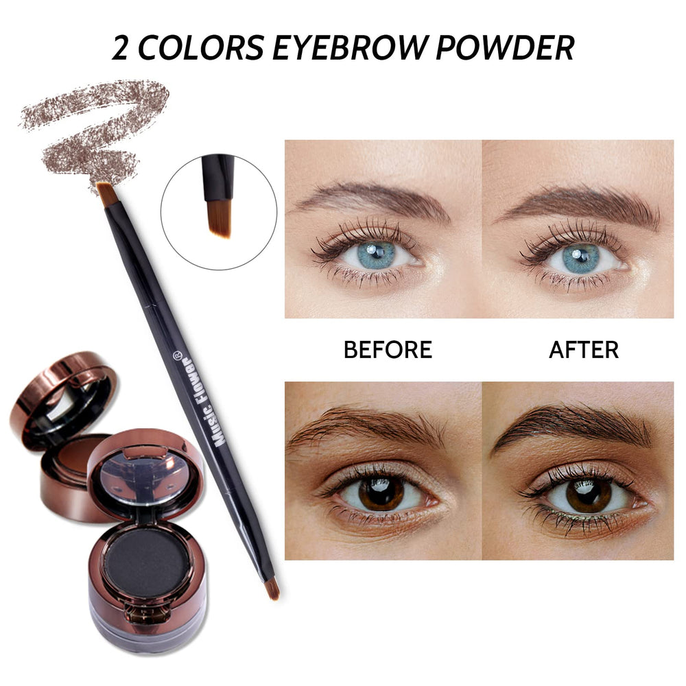 Music Flower eyebrow powder swatch showing natural, buildable color payoff