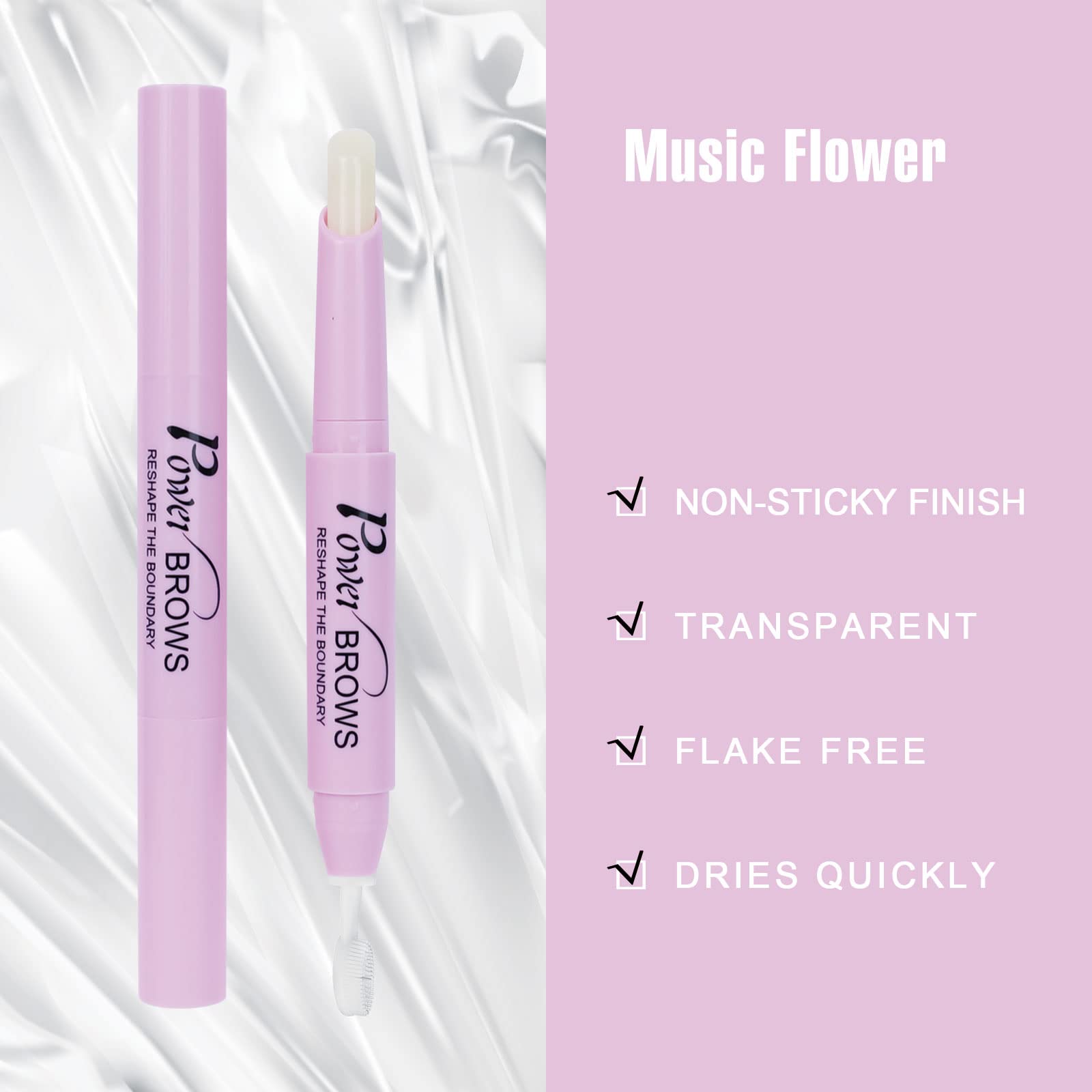 Music Flower before and after brows illustrating lifted, feathered shaping