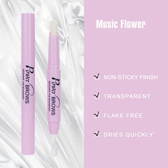 Music Flower before and after brows illustrating lifted, feathered shaping