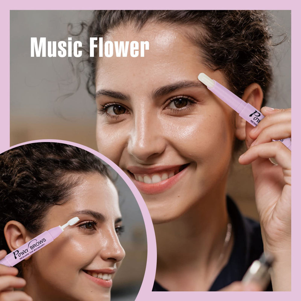 Music Flower model applying brow wax for natural long-lasting brow control