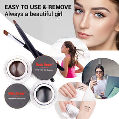 Music Flower gel liners on vanity with brushes showing everyday makeup readiness