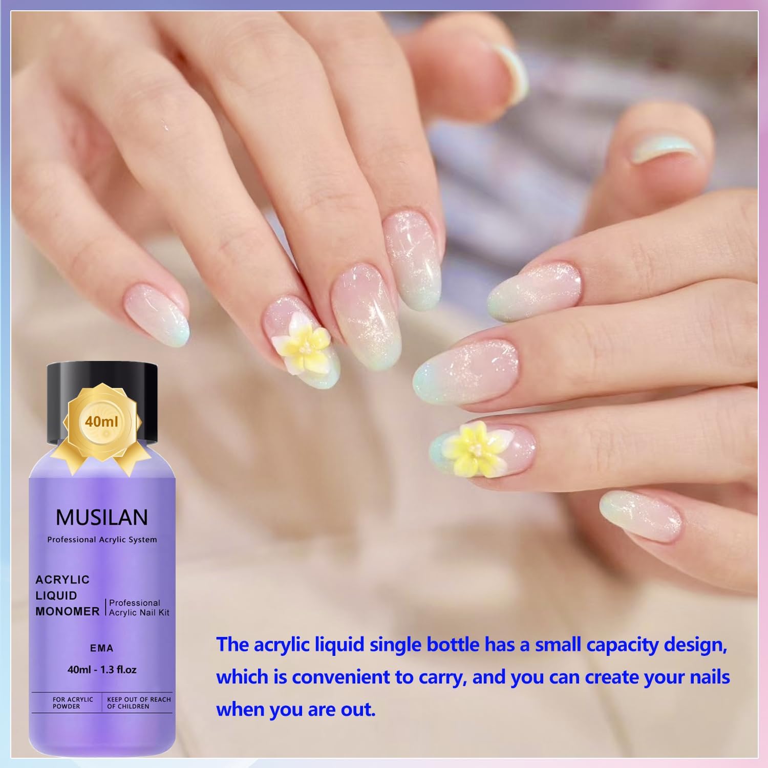MUSILAN used during salon acrylic application demonstrating reliable adhesion