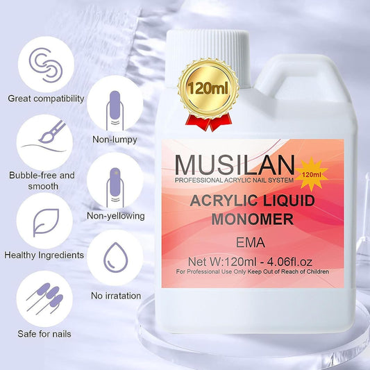 MUSILAN acrylic brushes arranged demonstrating precise bead control for smoother application