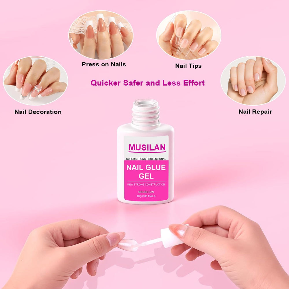 MUSILAN application on a press-on tip for secure long-lasting wear