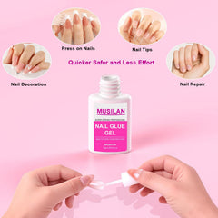 MUSILAN application on a press-on tip for secure long-lasting wear