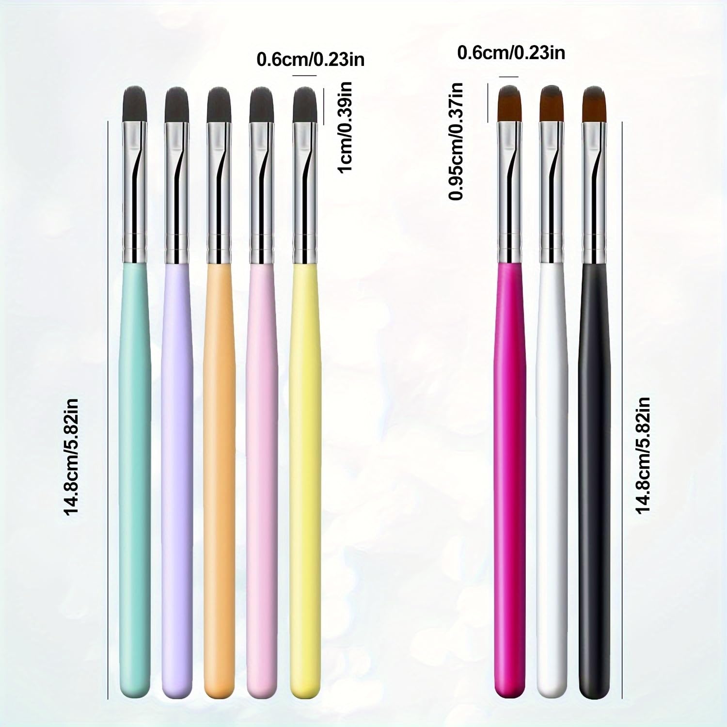 MUSILAN brushes arranged flatlay to show shape variety and quick visual identification
