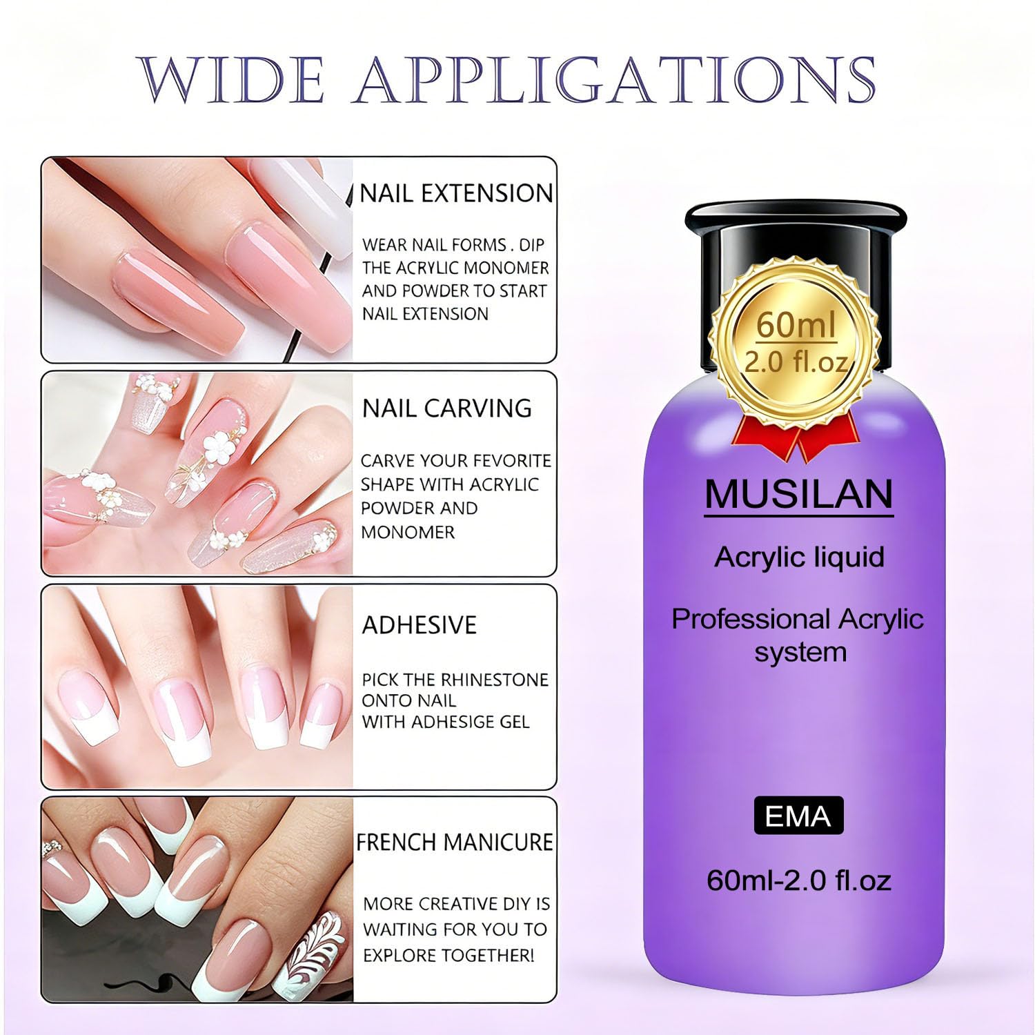 MUSILAN label close-up highlighting MMA-free claim and UV stabilizer benefit