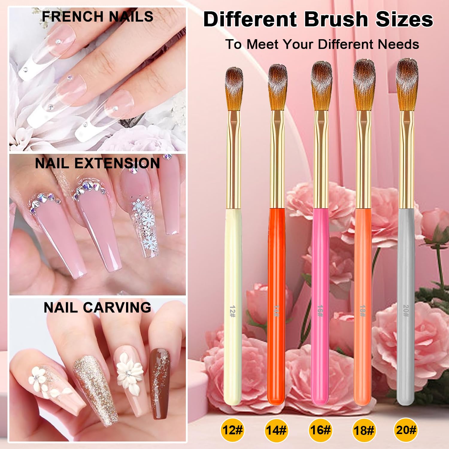 MUSILAN five brushes displayed sizes 12-20 for versatile acrylic application benefits