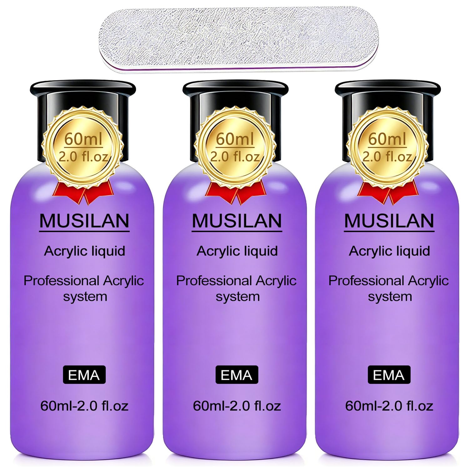 MUSILAN front bottle showing clear monomer and readable label for quick identification