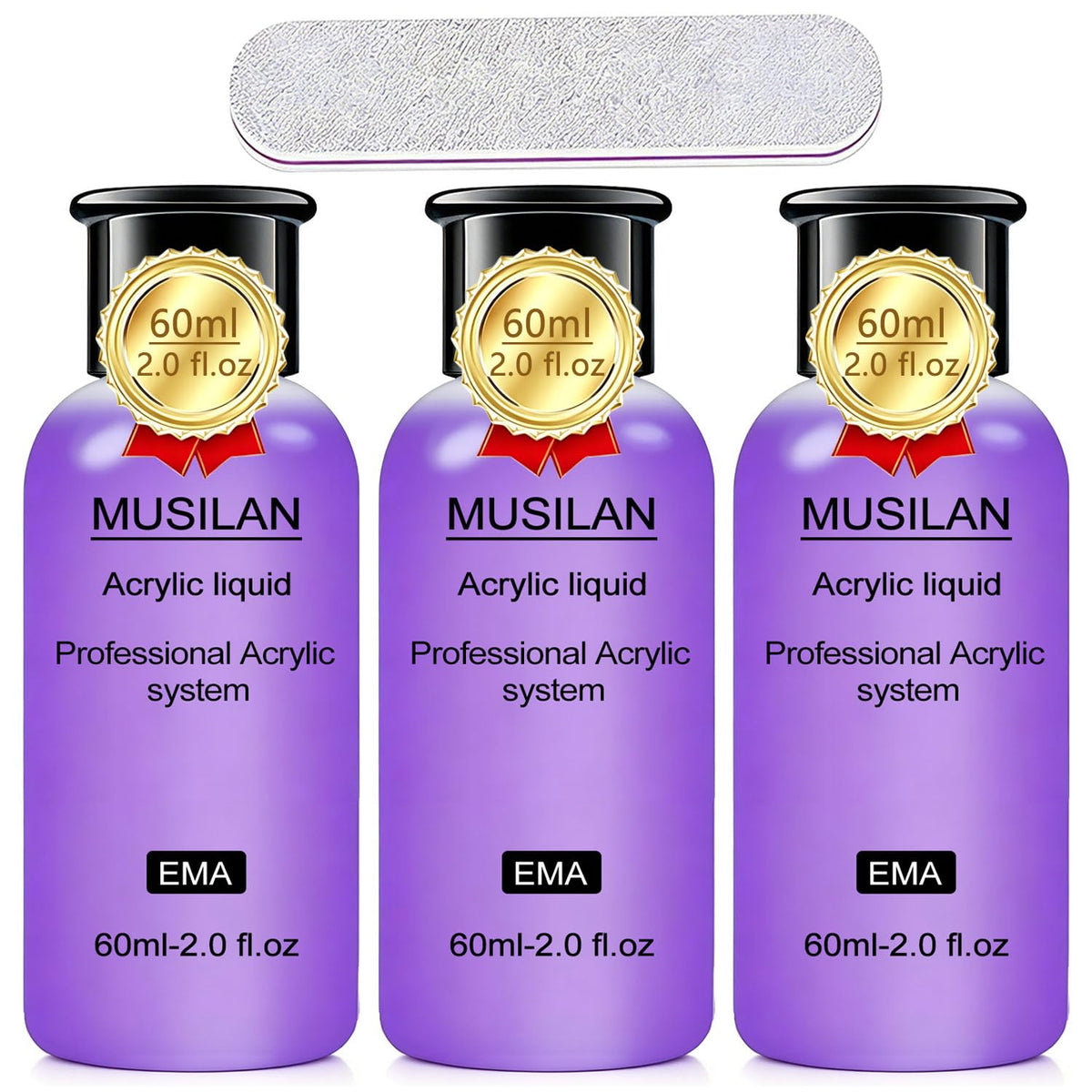 MUSILAN front bottle showing clear monomer and readable label for quick identification