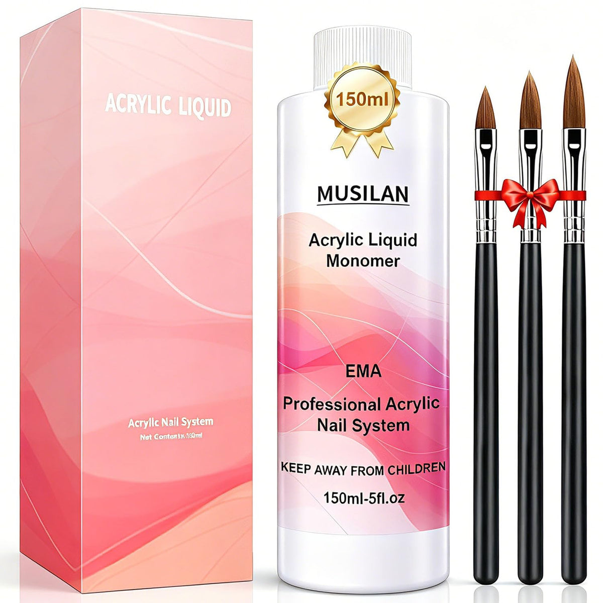MUSILAN front bottle view showing professional monomer clarity and reliable volume