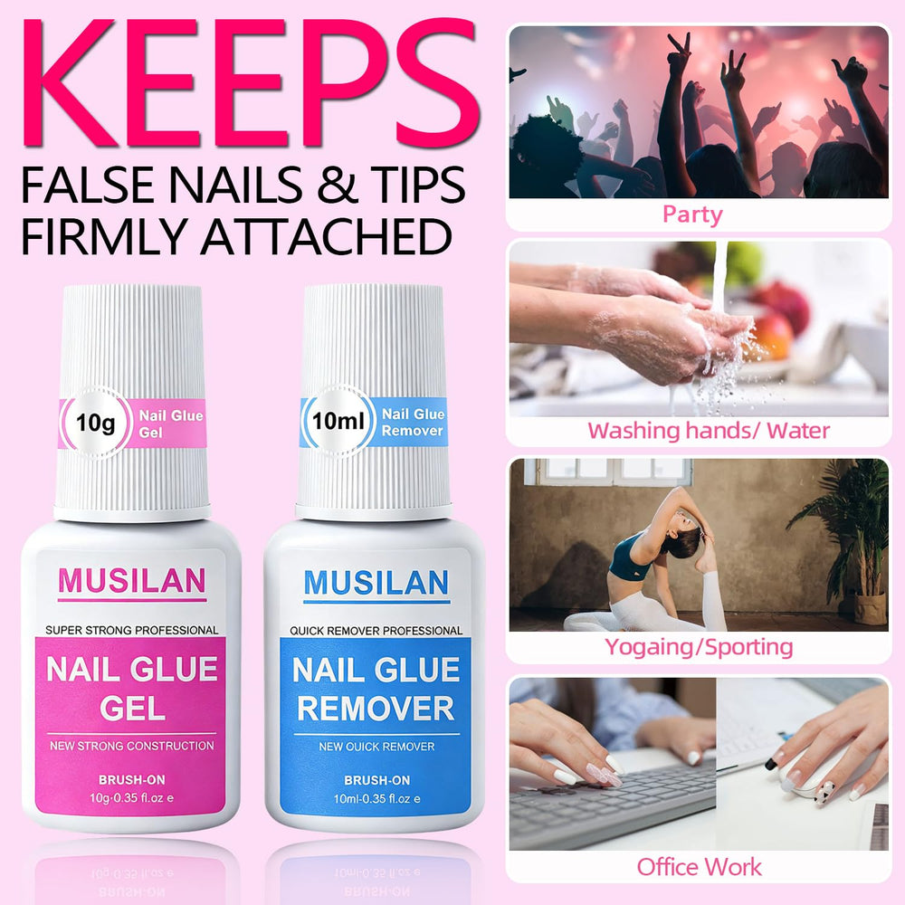 MUSILAN nail art with rhinestones adhered using the glue accurately