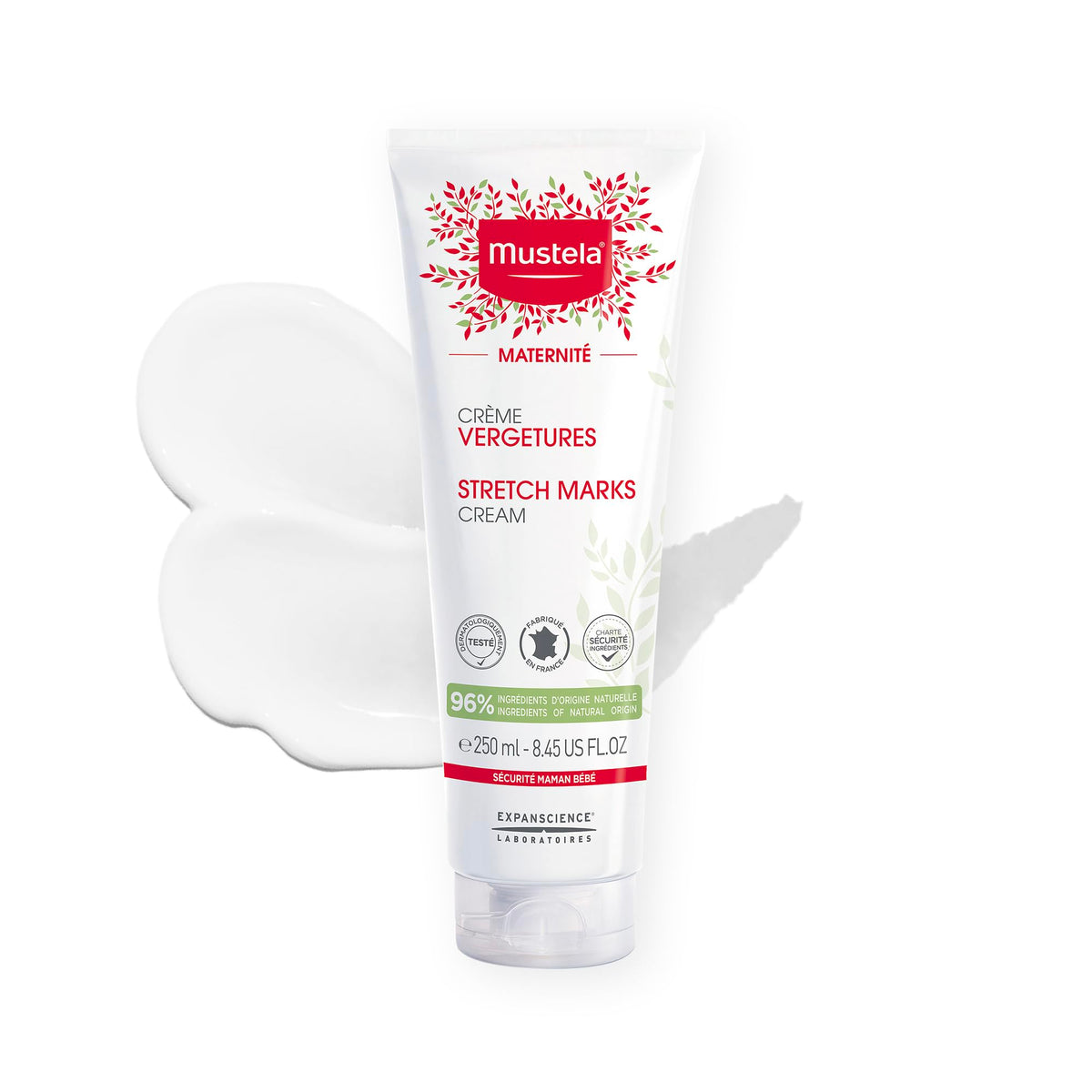 Mustela front packaging showing product benefits and size for reassurance