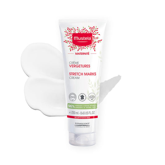 Mustela front packaging showing product benefits and size for reassurance