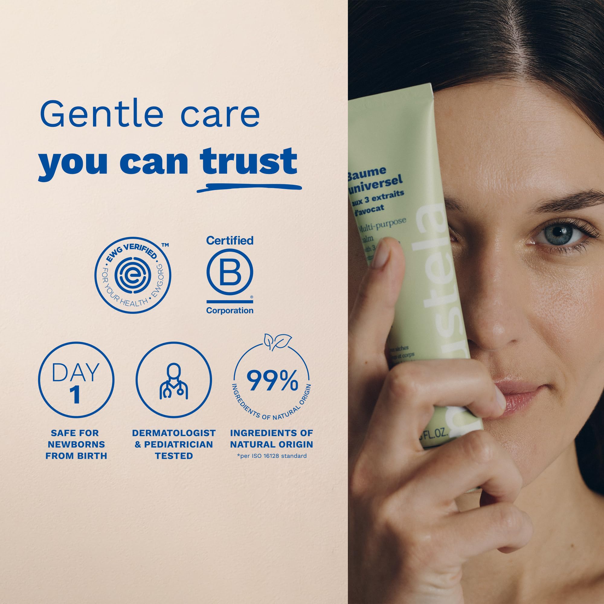 Mustela rubbed into adult hands highlighting fast absorption and softening benefit