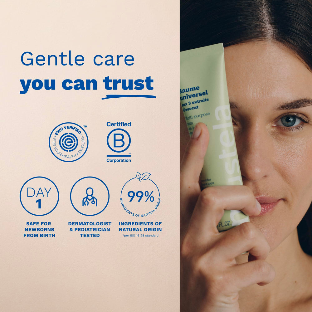 Mustela rubbed into adult hands highlighting fast absorption and softening benefit