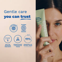 Mustela rubbed into adult hands highlighting fast absorption and softening benefit