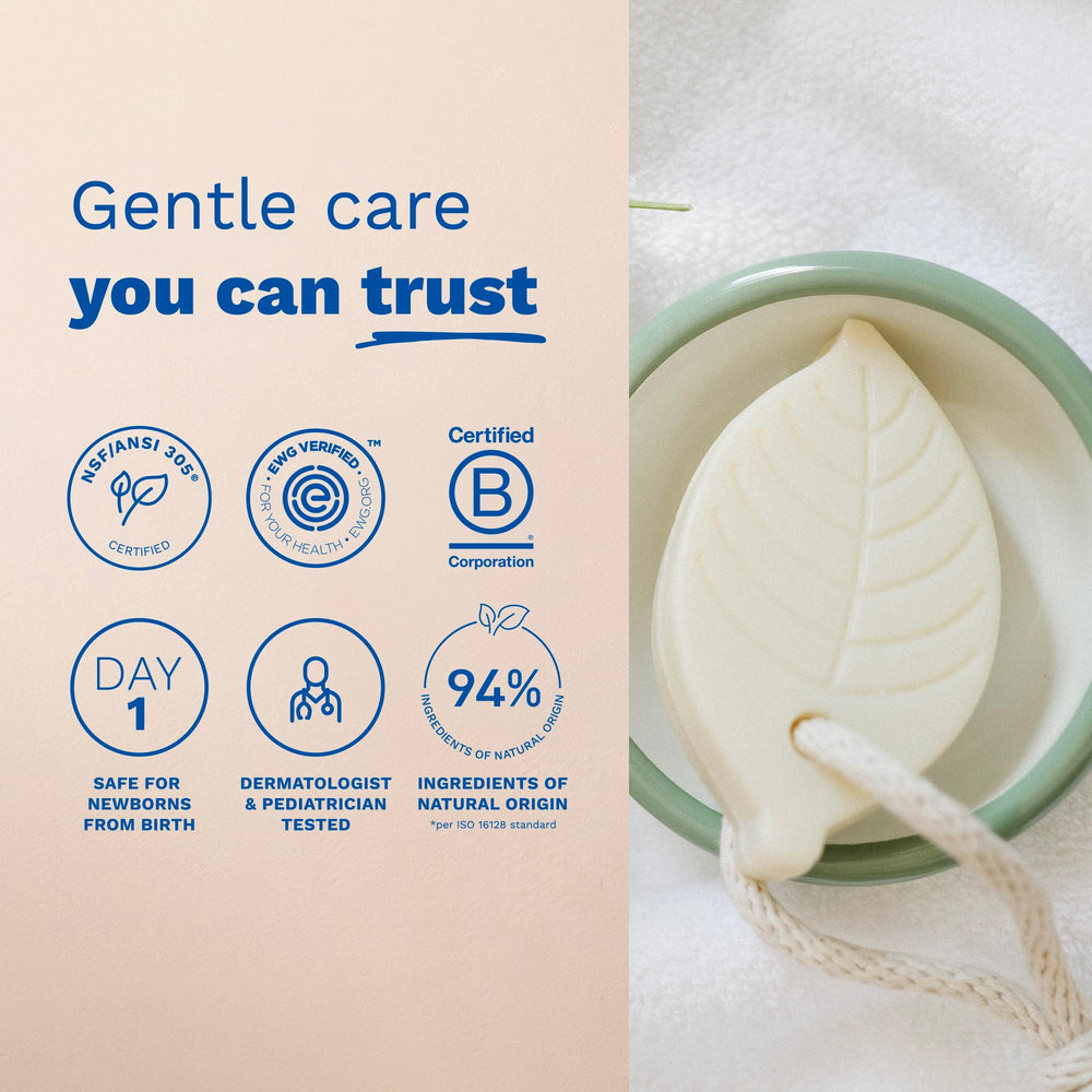 Mustela creamy lather on hand demonstrating effective, mild cleansing