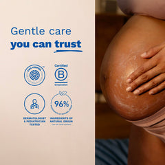 Mustela used by pregnant woman in bedroom showing daily routine benefit