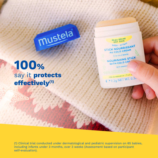 Mustela nourishing stick twist-up applicator exposed for easy hygienic use