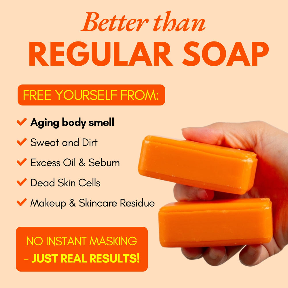 Muun persimmon soap size comparison in hand showing travel-friendly benefit